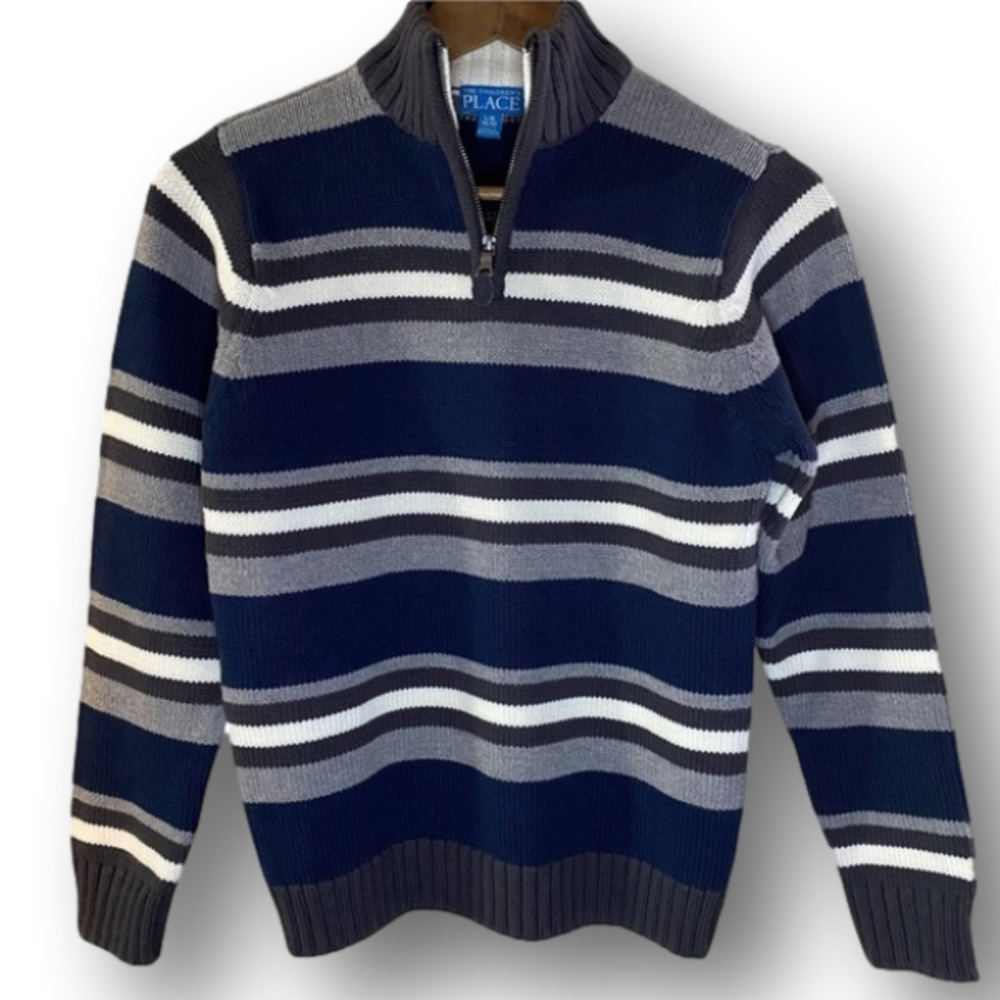 🎈$5 add on. Youth Gap Sweater. Zip collar navy grey white striped.